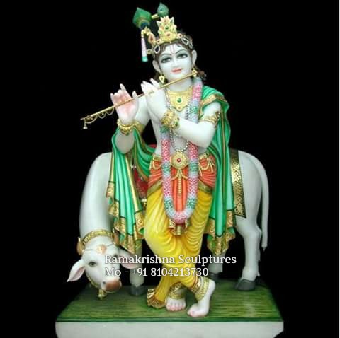 Marble Krishna With Cow