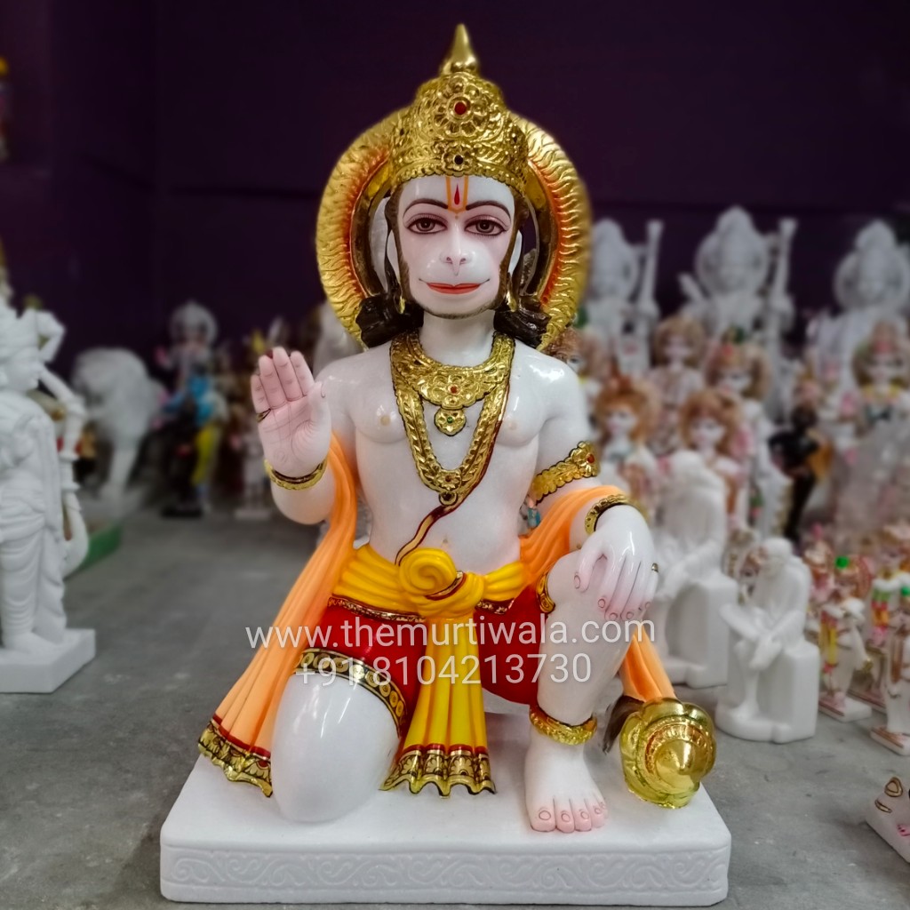 pure white marble hanuman statue