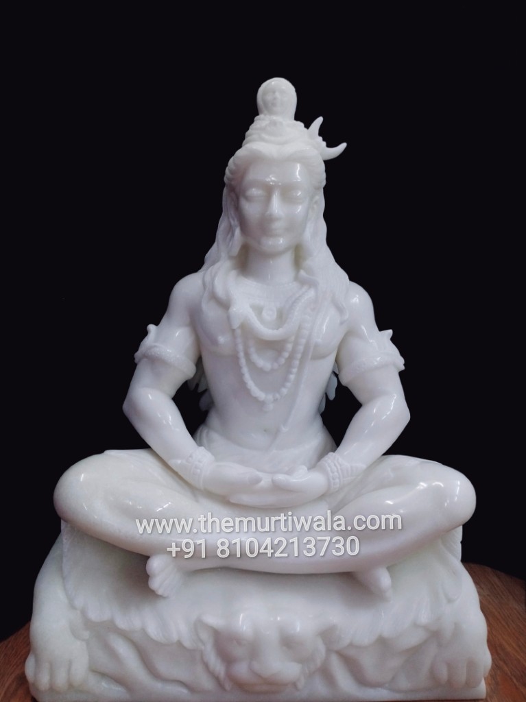 meditating lord shiva marble statue in white marble