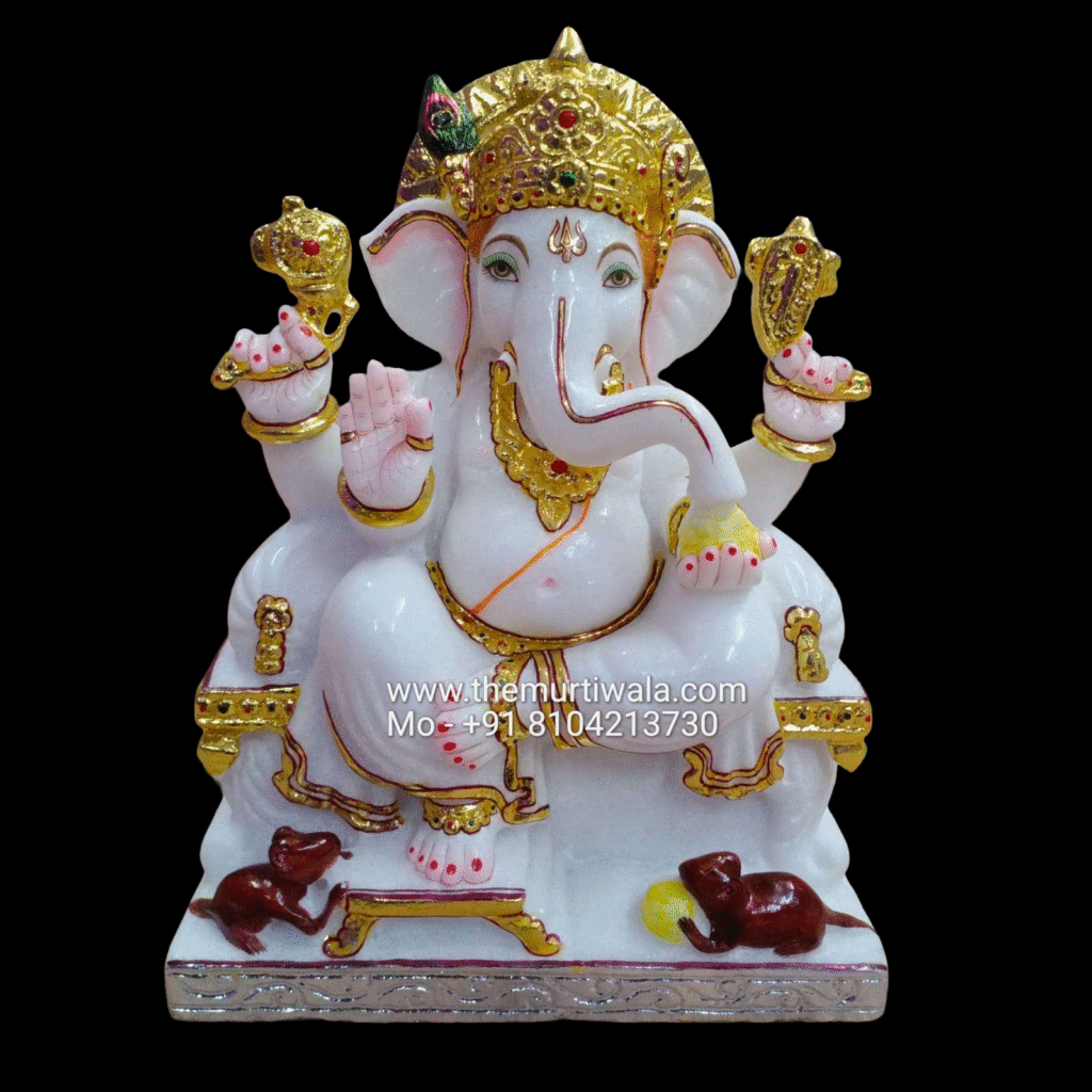1ft Ganesh Marble Murti for shop