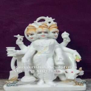 God Dattatreya Statue in White Marble