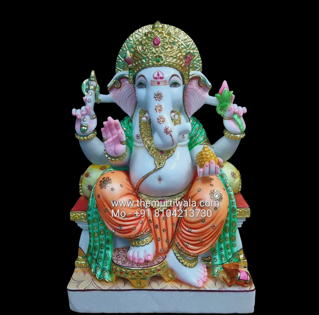 marble ganesh ji murti wearing dhoti