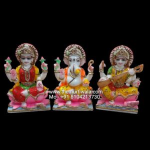 Colorful Statues of Lakshmi Ganesha and Saraswati