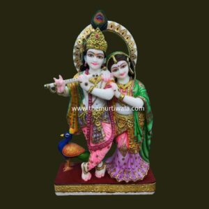Multicolor Marble Radha Krishna Statue