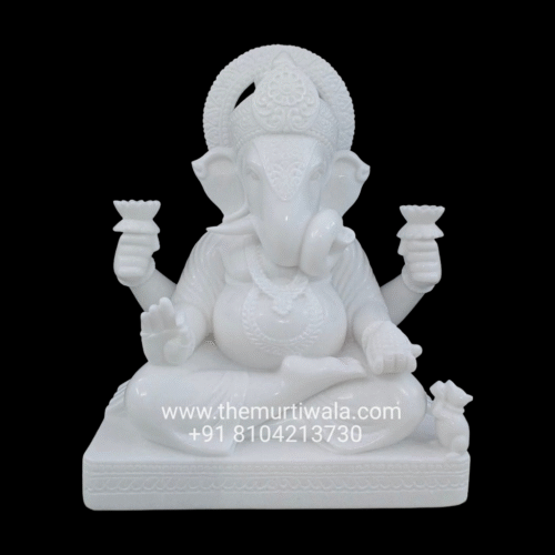 2 ft dagdu ganesh white marble statue