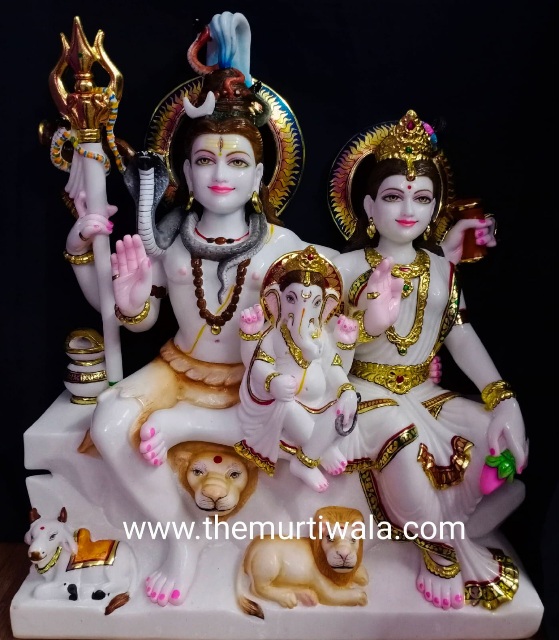 shiv parivar murti in white marble for temple