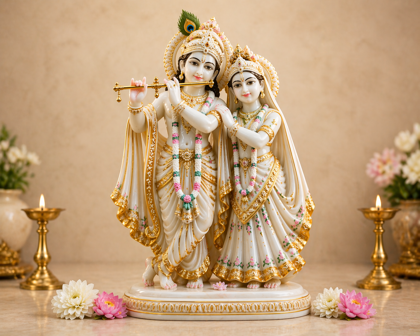 Devotional Krishna and Radha statues