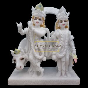 Radha Krishna Jugal Idol with Cow